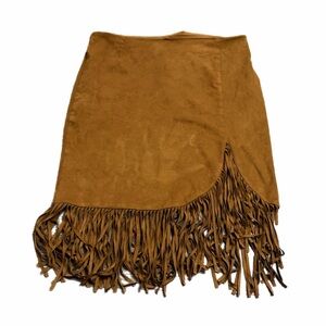 90s/Y2K Vintage Buffalo Suede Fringe Mini Skirt (Tan/Brown) Size XL